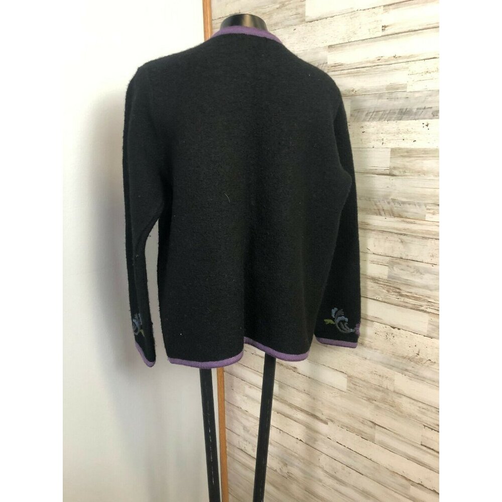 Eagles Eye Vintage Womens Black & Purple 100% Wool Embroidered Cardigan S - Picture 3 of 3
